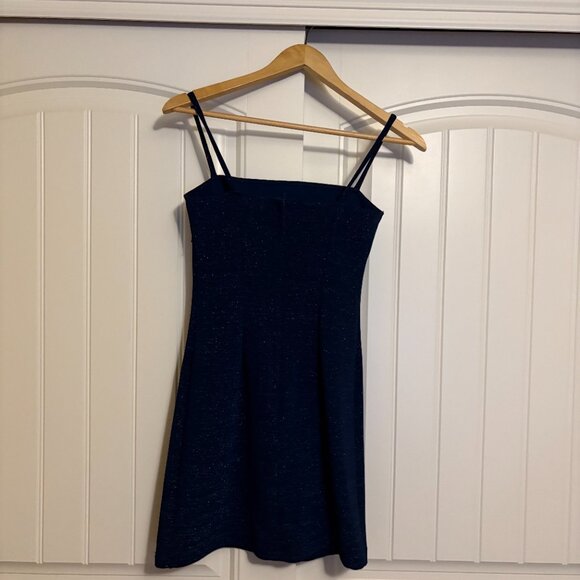 XOXO Bodycon Dress Size 1 Dark Blue Sparkly Y2K Style Made in the USA Zip Back - Picture 3 of 3